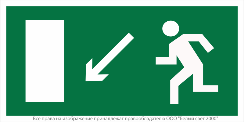 Знак безопасности NPU-2110.E08 "Направление к эвакуационному выходу налево вниз" Белый свет a10865