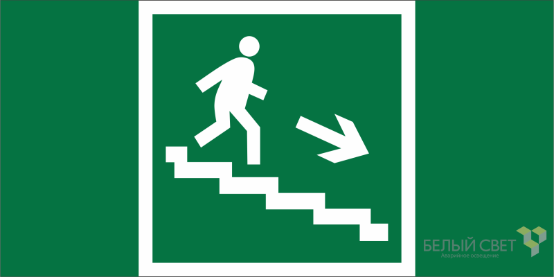 Знак безопасности BL-2010B.E13 "Напр. к эвакуац. выходу по лестн. вниз (прав.)" Белый свет a15037