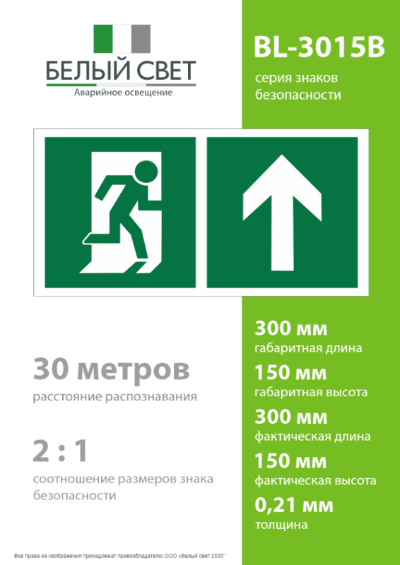 Знак безопасности BL-3015B.E38"Напр. к эвакуационному выходу прямо" Белый свет a18154