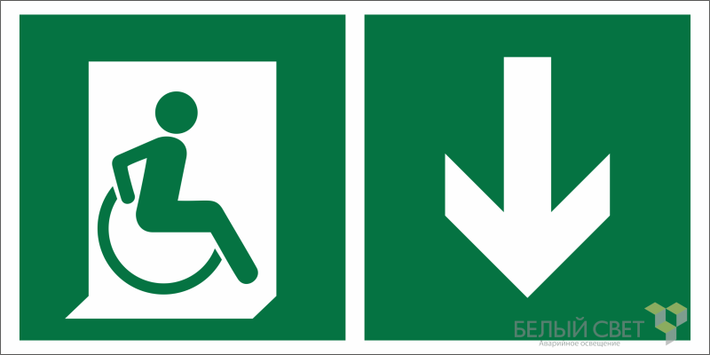 Знак безопасности BL-3015B.E70"Указ. двери эвакуац. выхода (прав.) для МГН" Белый свет a18352