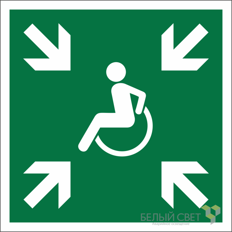 Знак безопасности BL-2020B.E65"Пункт (место) сбора МГН (безопасная зона МГН)" Белый свет a21293