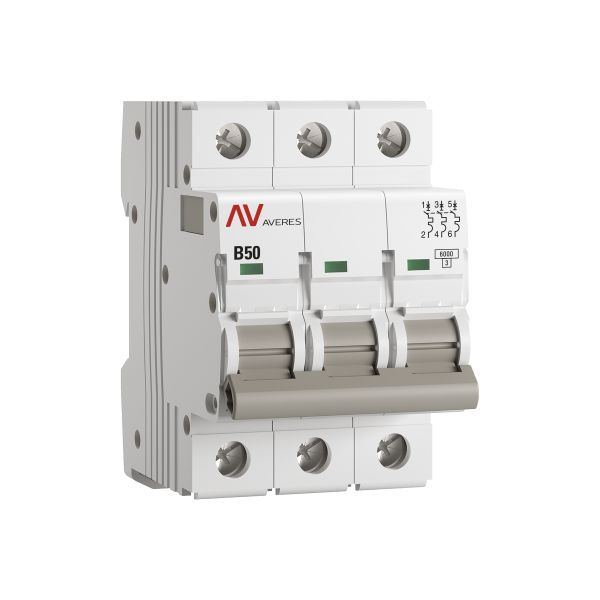 Выключатель автоматический модульный 3п B 50А 6кА AV-6 AVERES EKF mcb6-3-50B-av