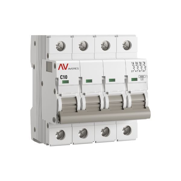 Выключатель автоматический модульный 4п C 10А 6кА AV-6 AVERES EKF mcb6-4-10C-av