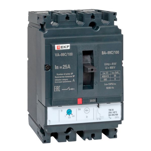 Выключатель автоматический 3п 100/25А 36кА ВА-99C Compact NS PROxima EKF mccb99C-100-25