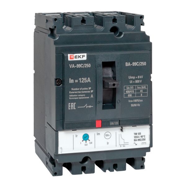 Выключатель автоматический 3п 250/125А 45кА ВА-99C Compact NS PROxima EKF mccb99C-250-125