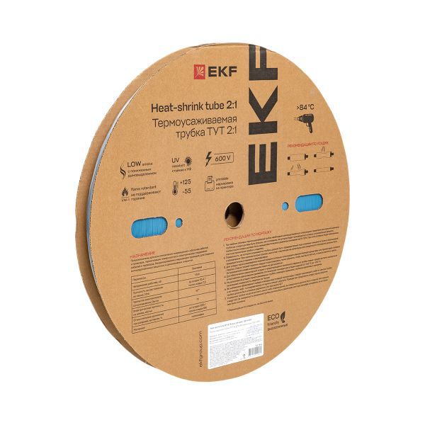 Трубка термоусадочная ТУТ нг 16/8 син. (уп.100м) EKF tut-16-g