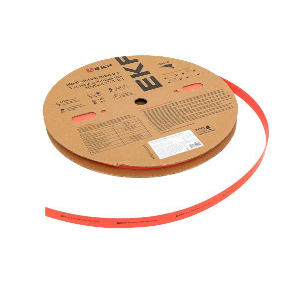 Трубка термоусадочная ТУТ нг 16/8 красн. (уп.100м) EKF tut-16-r