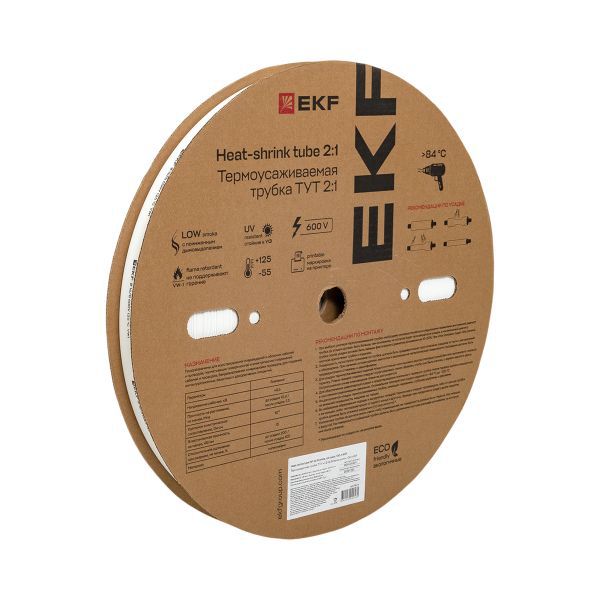 Трубка термоусадочная ТУТ нг 16/8 бел. (уп.100м) EKF tut-16-w