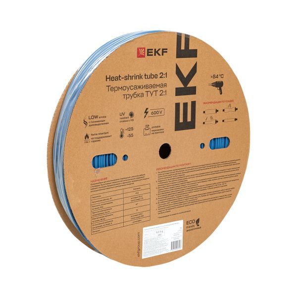 Трубка термоусадочная ТУТ нг 2/1 син. (уп.200м) EKF tut-2-g