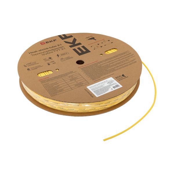 Трубка термоусадочная ТУТ нг 4/2 желт. (уп.200м) EKF tut-4-y