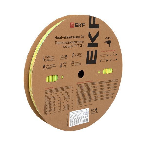 Трубка термоусадочная ТУТ нг 4/2 желт./зел. (уп.200м) EKF tut-4-yg