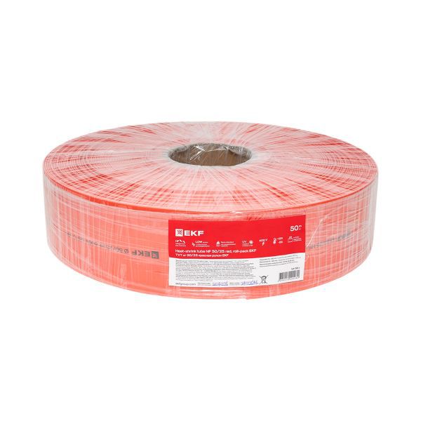 Трубка термоусадочная ТУТ нг 50/25 красн. (уп.50м) EKF tut-50-r