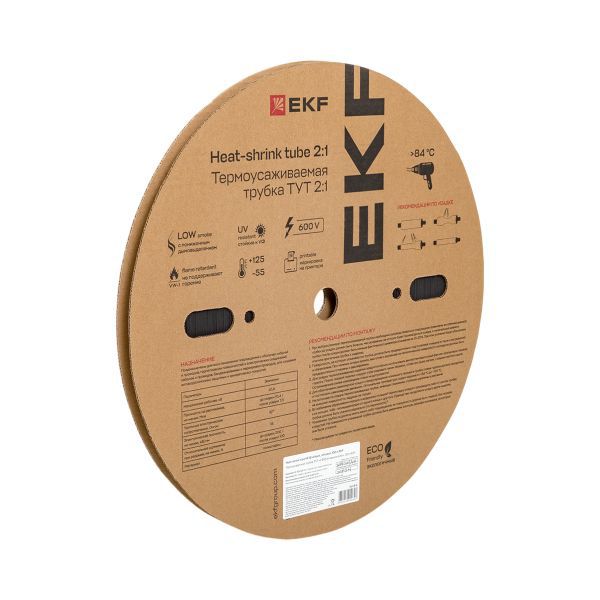 Трубка термоусадочная ТУТ нг 8/4 черн. (уп.100м) EKF tut-8-b