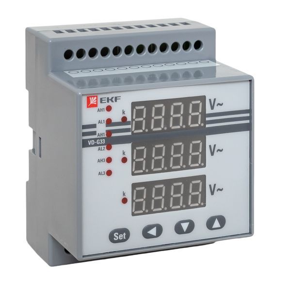 Вольтметр цифровой VD-G33 на DIN-рейку трехфазный EKF vd-g33