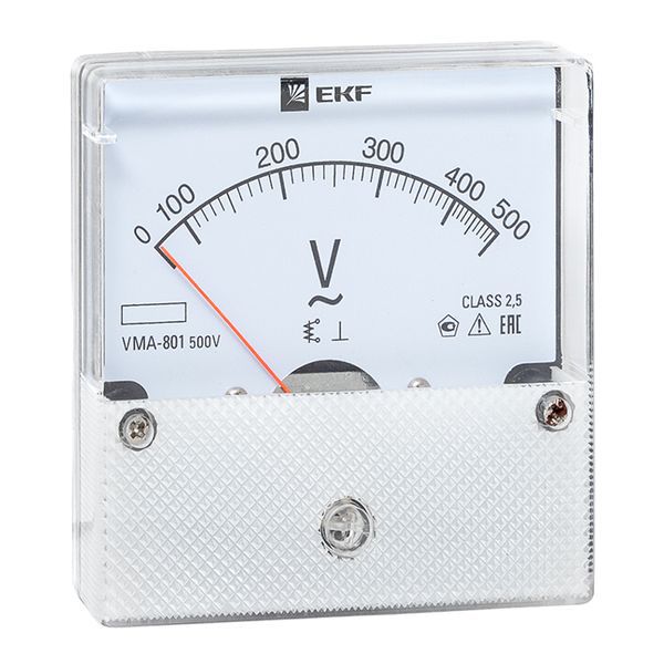 Вольтметр аналоговый VM-A801 на панель 80х80 (круглый вырез) 500В прямое подкл. EKF vm-a801-500/vma-801-500